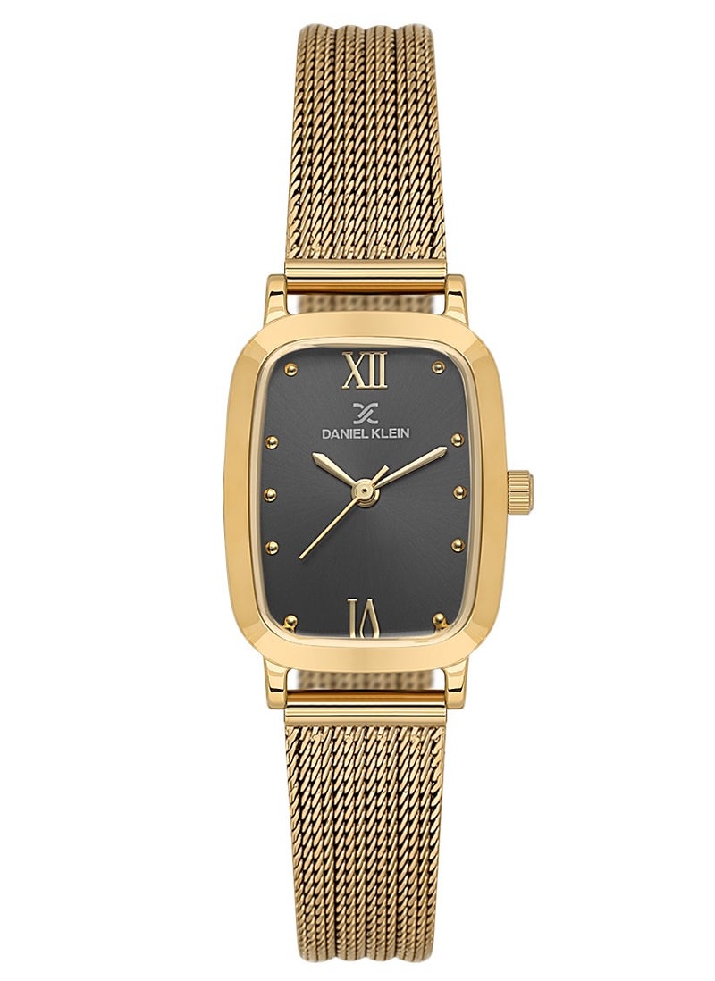 دانيل كلاين سوار شبكي نسائي | علبة من سبيكة ذهبية | تناظري | قرص أسود مربع بنمط شعاعي | كوارتز ياباني | فاخر | مقاومة للماء حتى عمق 30 مترًا - Image 1